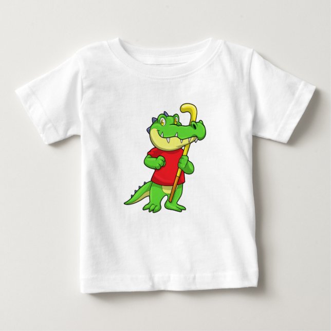 Krokodil im Feldhockey mit Stick Baby T-shirt (Vorderseite)