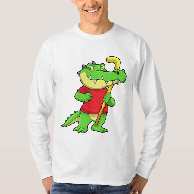 Krokodil im Feldhockey mit Stick T-Shirt (Vorderseite)