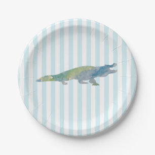 Krokodil-Malerei Blaue Streifen Papier Teller