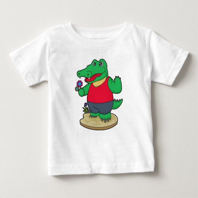 Krokodil mit Blume Baby T-shirt (Vorderseite)