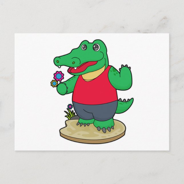 Krokodil mit Blumen Postkarte (Vorderseite)