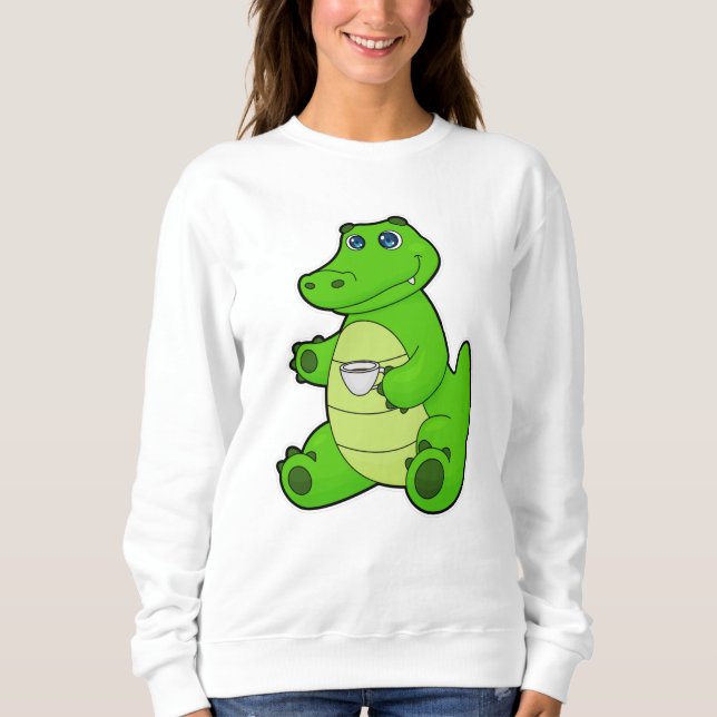 Krokodil mit Kaffee-Cup Sweatshirt (Vorderseite)