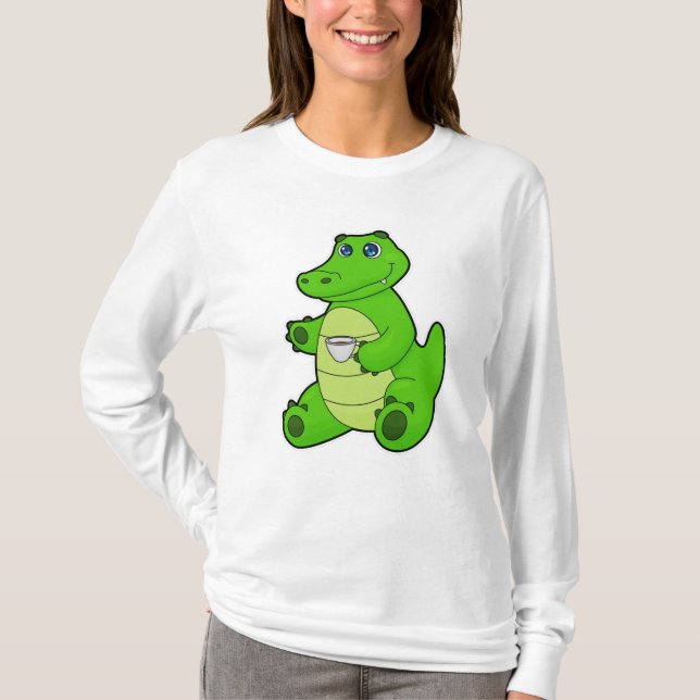 Krokodil mit Kaffee-Cup T-Shirt (Vorderseite)