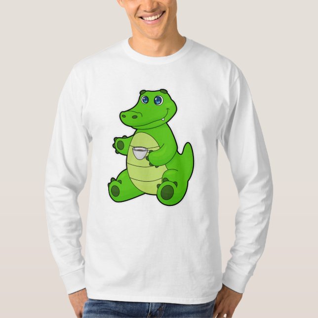 Krokodil mit Kaffee-Cup T-Shirt (Vorderseite)