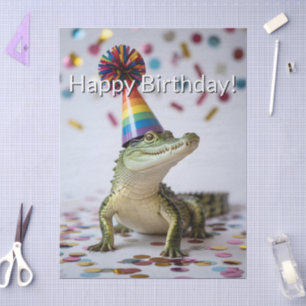 Krokodil mit Regenbogen-Geburtstagshut Seidenpapier