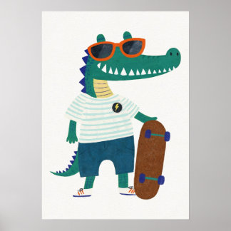 Krokodil mit Skateboard und Sonnenbrille Poster