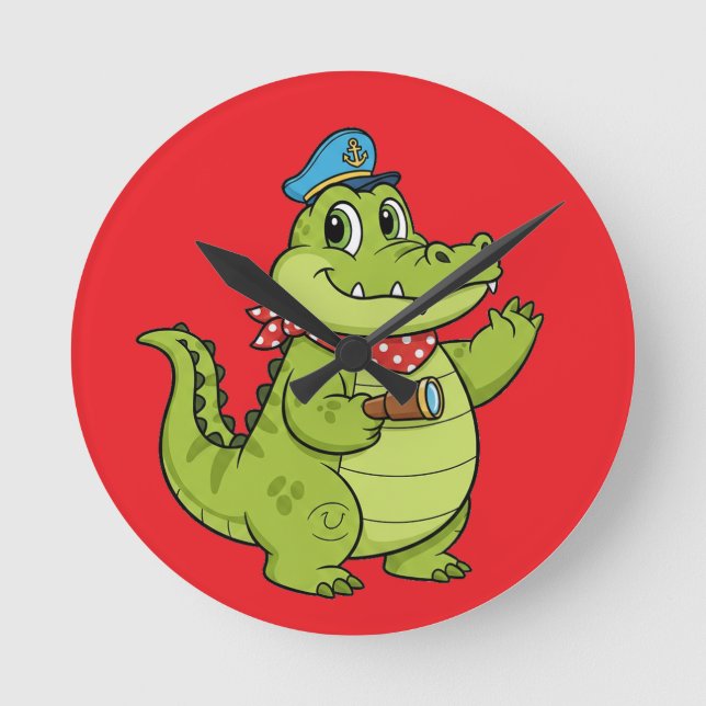 Krokodil Runde Wanduhr (Vorderseite)