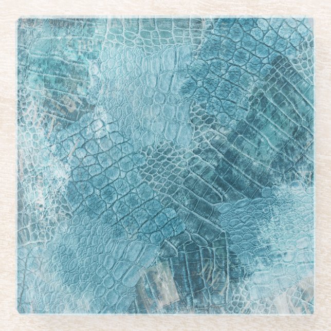 Krokodile Batik: Texturierte Stoffkunst Glasuntersetzer (Vorderseite)