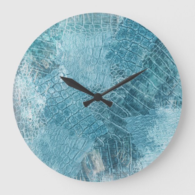 Krokodile Batik: Texturierte Stoffkunst Große Wanduhr (Vorderseite)