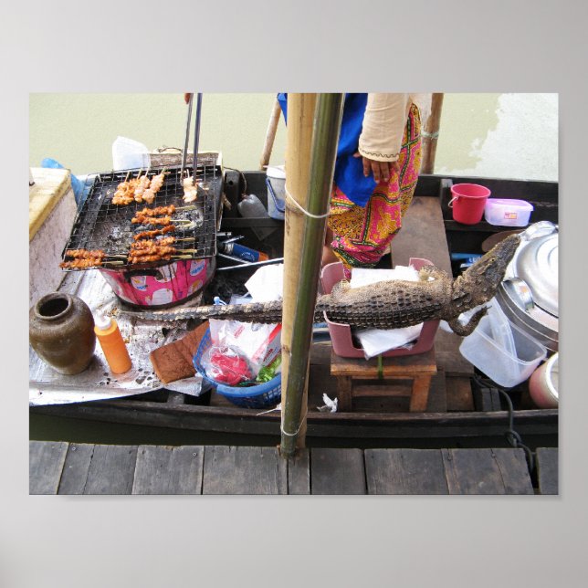 Krokodile Fleisch GRILLEN ... Thailand Street Food Poster (Vorne)