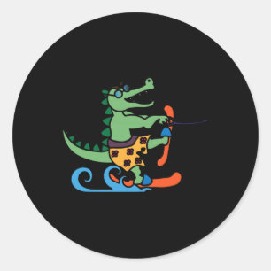 Krokodile Lover Skifahrer Reptilien Wasserski Runder Aufkleber
