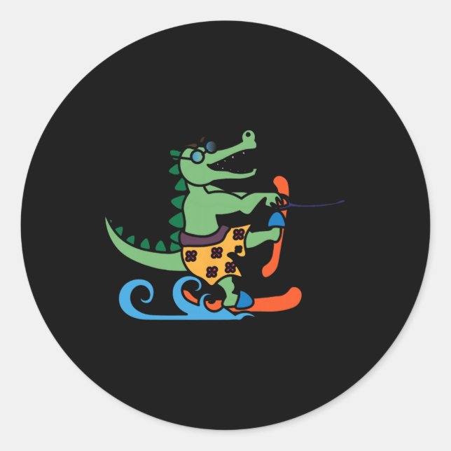 Krokodile Lover Skifahrer Reptilien Wasserski Runder Aufkleber (Vorderseite)