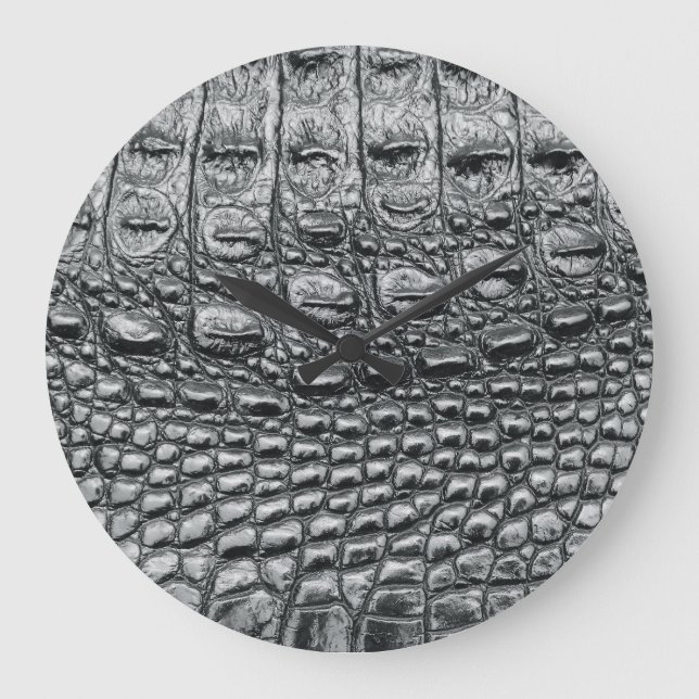 Krokodile Noir: Mystik aus schwarzem Leder Große Wanduhr (Vorderseite)