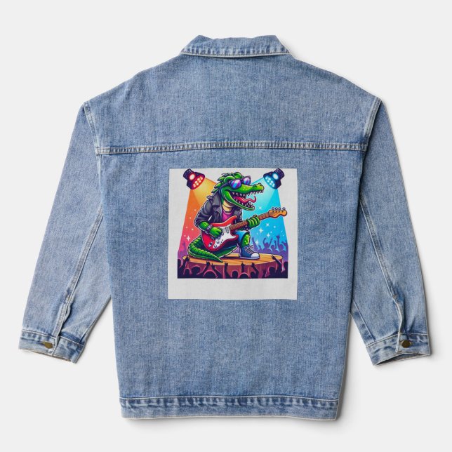 Krokodile Rockstar coole Kunst Jeansjacke (Rückseite)