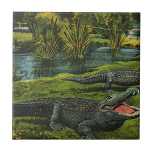 Krokodile, Vintage Meeresleben Reptilien Tiere Fliese