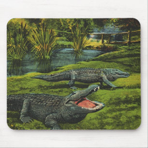 Krokodile, Vintage Meeresleben Reptilien Tiere Mousepad