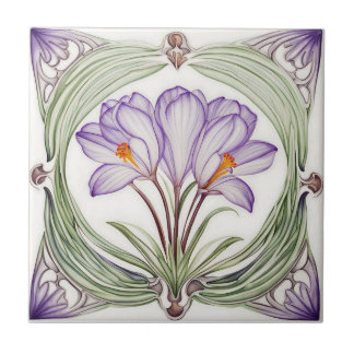 Krokus über Symmetrische Jugendstil-Keramik Fliese