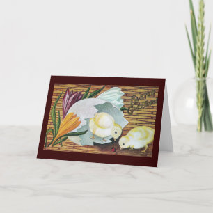 Krokusse, Küken und Marienkäfer Vintages Ostern Feiertagskarte