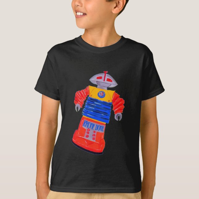 Krome Hauben-Roboter-Raum-Spielzeug T-Shirt (Vorderseite)