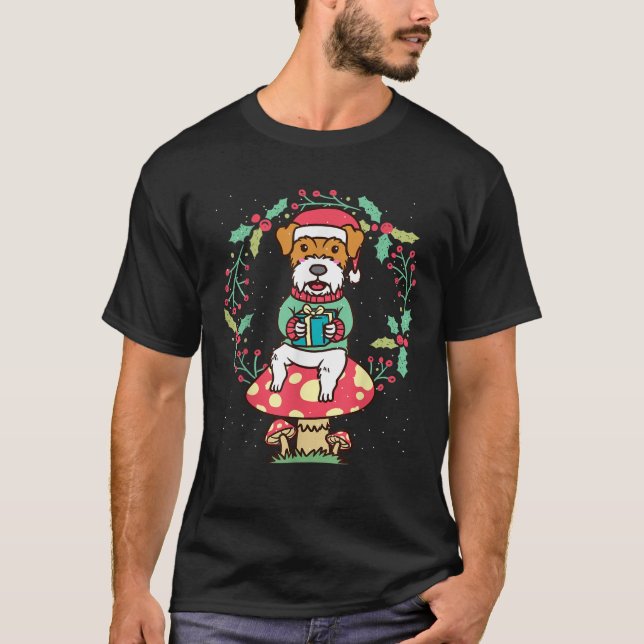 Kromfohrlander Dog Kromi On Mushroom Christmas Wre T-Shirt (Vorderseite)