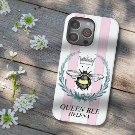 Kronbiene | Rosa und Weiß gestrichen Personalisier Case-Mate iPhone 14 Pro Max Hülle