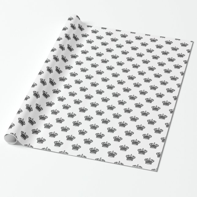Krone 01 - Schwarzes auf Weiß Geschenkpapier (Ungerollt)