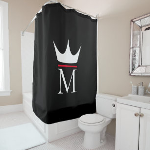 Krone Elegant Monogram Schwarz Weiß und Rot Duschvorhang