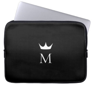 Krone Elegant Schwarz-Weiß-Monogramm Laptopschutzhülle