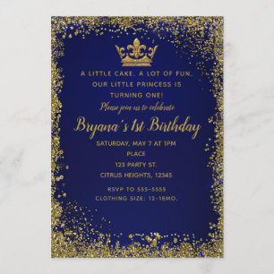 Krone mit Royal Blau und Gold Glitter zur 1. Gebur Einladung
