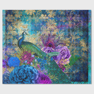 Krone Pfau auf Blauem Lila Blauer Flor Geschenkpapier