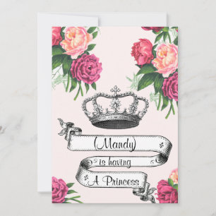 Krone und Rose Princess Babydusche Einladung