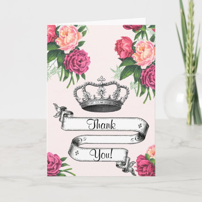 Krone und Rose Prinzessin Danke Karte (Vorderseite)