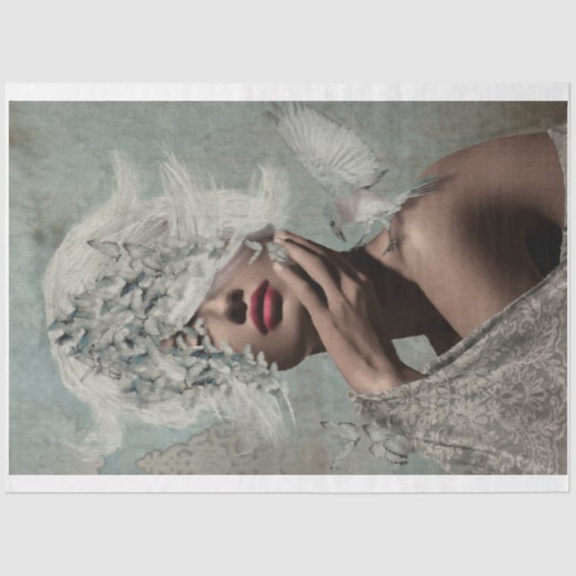 Krone von Flügeln Portrait Butterflies Woman Bird Seidenpapier (Vorderseite)