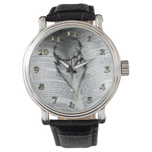 Krone von Thorns Herz und Bibel Armbanduhr