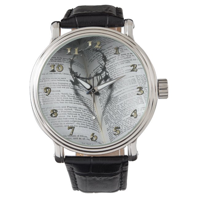 Krone von Thorns Herz und Bibel Armbanduhr (Vorderseite)
