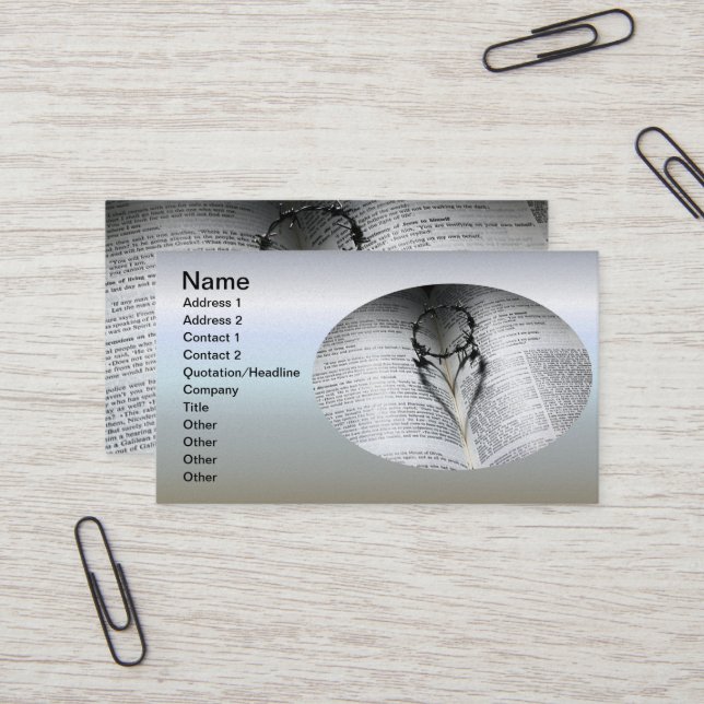 Krone von Thorns Herz und Bibel Visitenkarte (Vorderseite/Rückseite Beispiel)