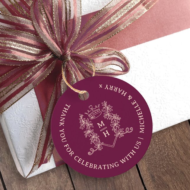 Kronen-Blätter gezeichnet monogramm Hochzeit Geschenkanhänger (Von Creator hochgeladen)