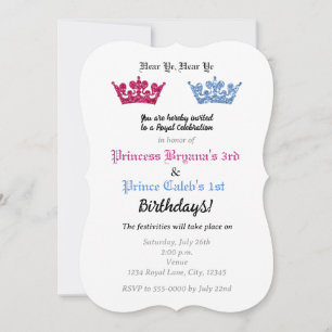 Kronen für Prinz und Prinzessin Zwillinge Party Pi Einladung