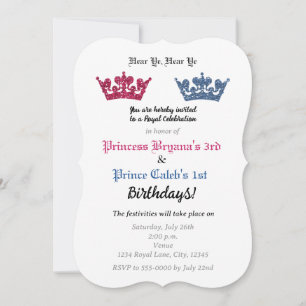 Kronen für Prinz und Prinzessin Zwillings-Party-Ei Einladung