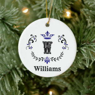 Kronen-Kranz-Monogramm 'W' Keramik Ornament