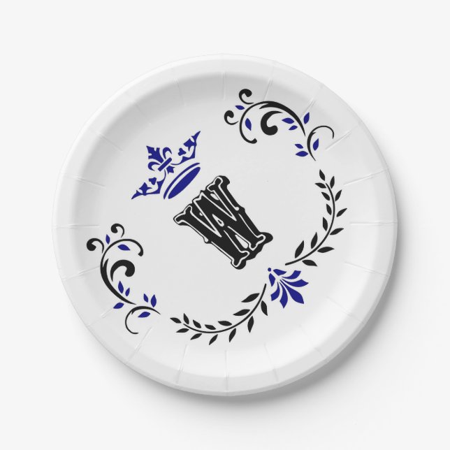 Kronen-Kranz-Monogramm 'W' Pappteller (Vorderseite)