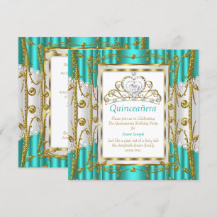 Kronen-Quinceanera 15. Teal-Jadegrün Gold Weiß Tia Einladung