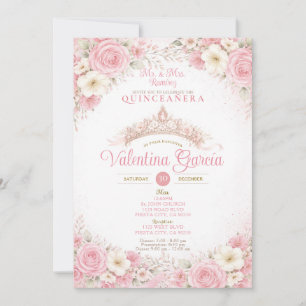 Kronen-Rotrosa Quinceañera-Einladung Einladung