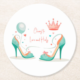 Kronen und hohe Absätze - Glamouröses Thema Rosa & Runder Pappuntersetzer