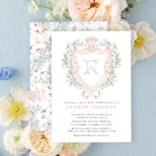 Kronen-Wappen-Monogramm Rosa Blau Baby Shower Einladung