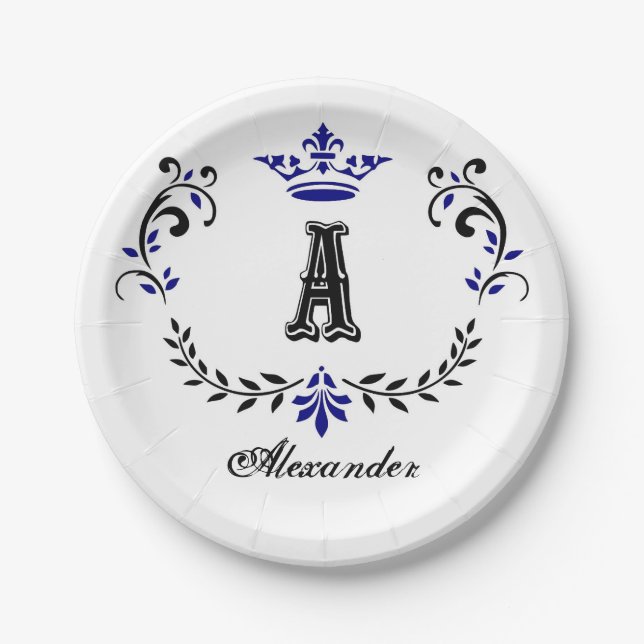 Kronenkranz A Monogramm Hochzeit Pappteller (Vorderseite)
