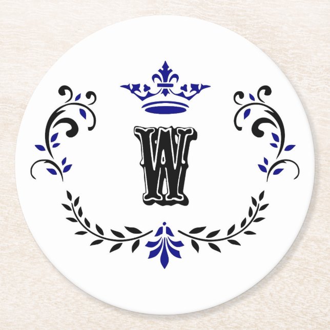 Kronenkranzmonogramm 'W' Runder Pappuntersetzer (Vorderseite)