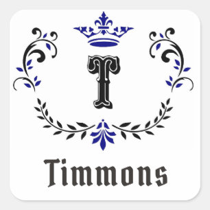 Kronenkreath "T" Monogramm-Aufkleber Quadratischer Aufkleber