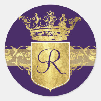Kronenmonogramm, Goldtöne Runder Aufkleber