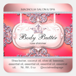 Kronensalon Glitzer Silver Pink Sangria Quadratischer Aufkleber